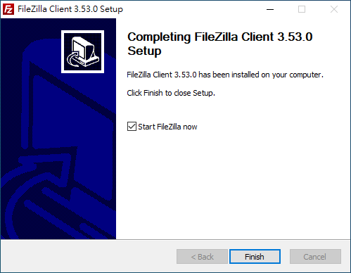 FileZilla installation tutorial finish