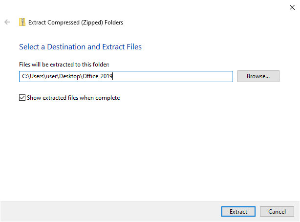 Decompression destination selection operation screen