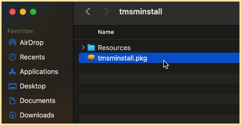 Open the extracted folder and double-click the tmsminstall.pkg file to start the installation process
